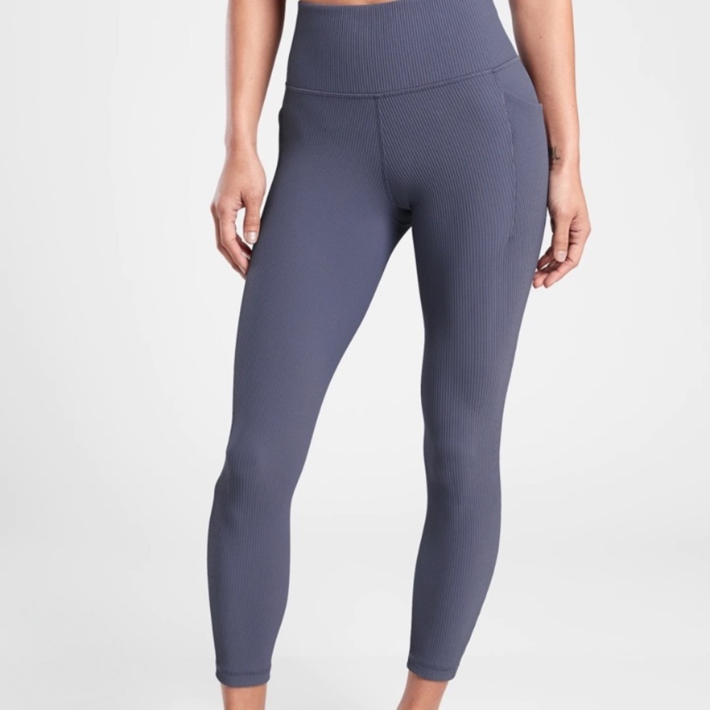 Athleta Ribbed High-Rise Leggings in Slate Blue